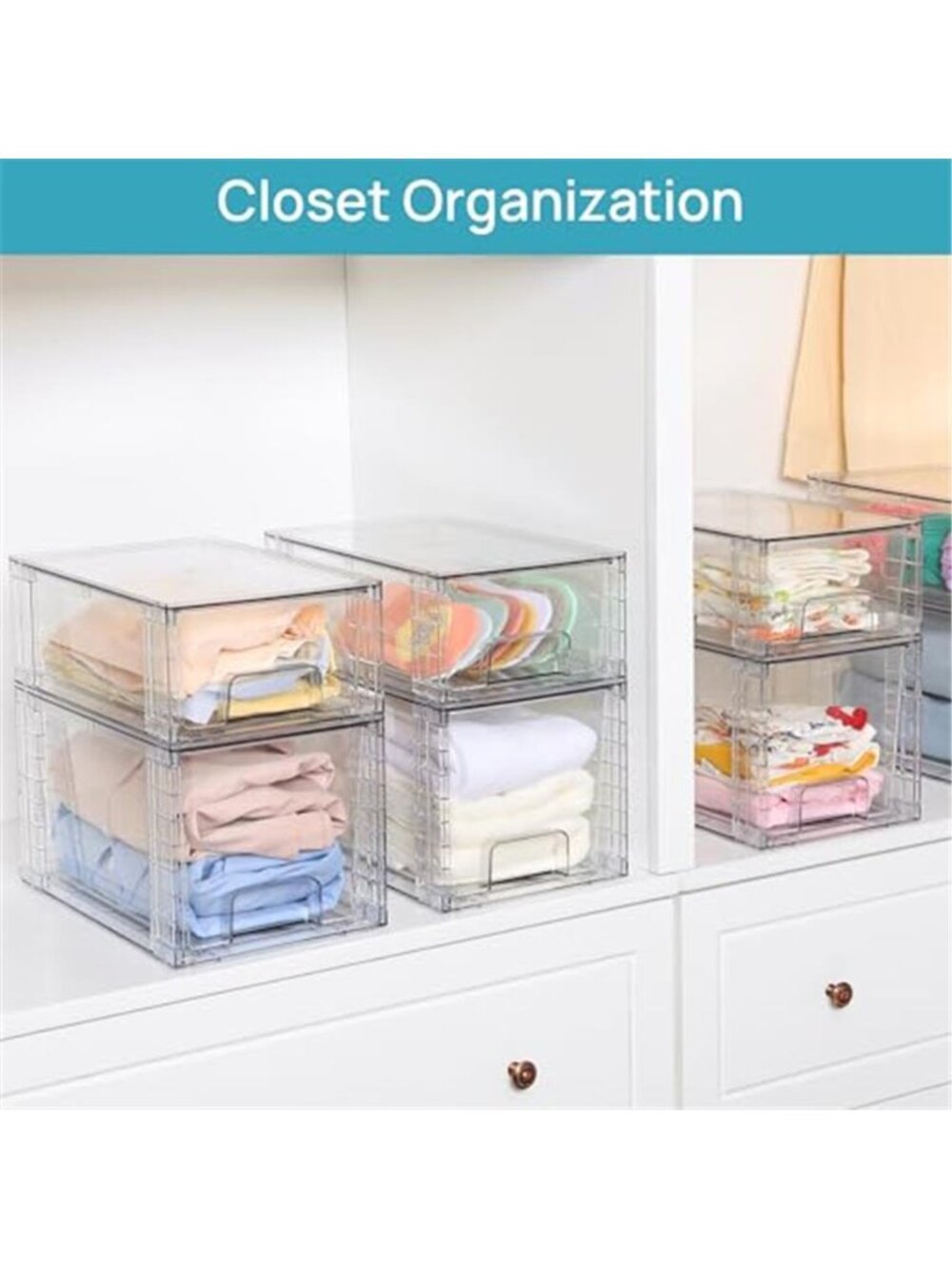 4 Pack Large Stackable Storage Drawers, Clear - Picture 4 of 7
